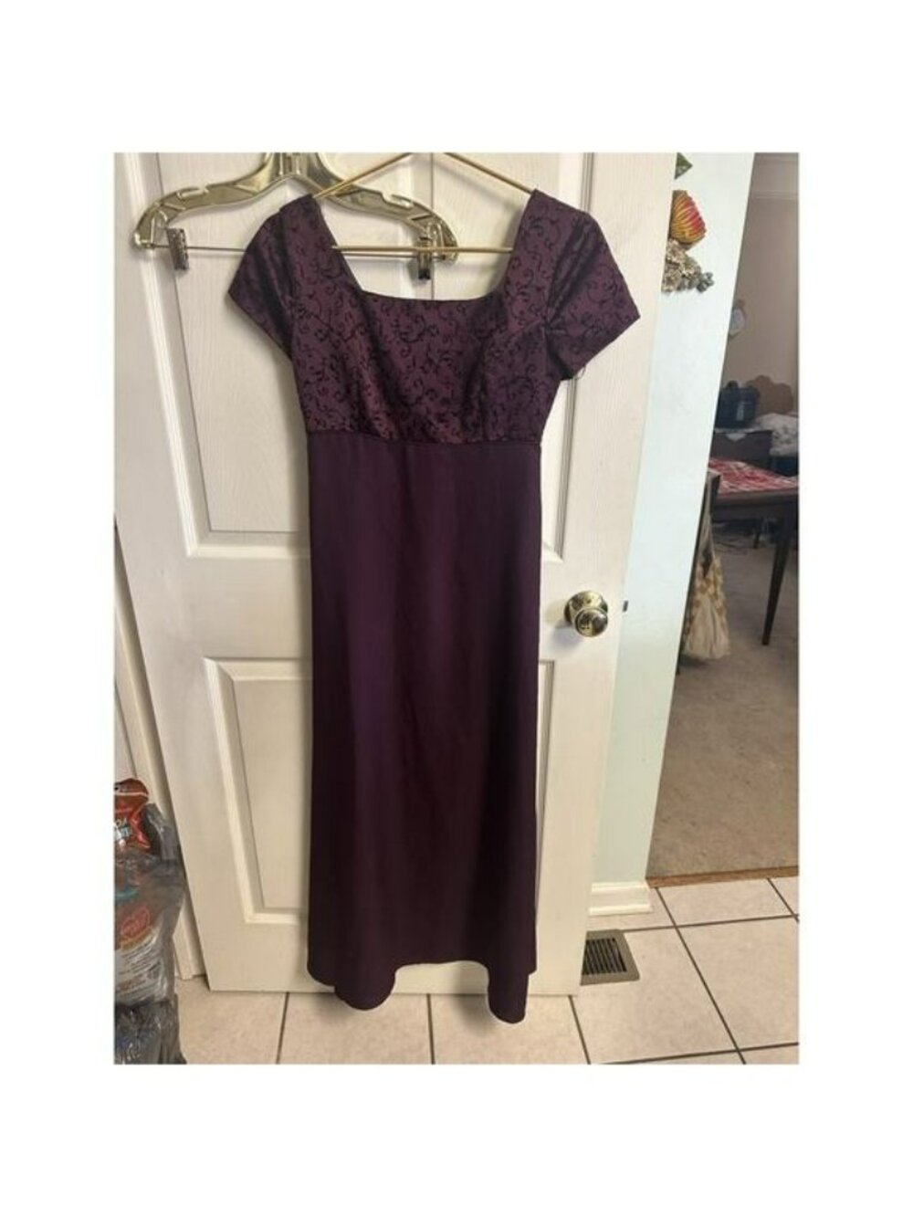 90s Von Bramlett Satin Red Formal Maxi Dress Gown Regency Empire Med 8 Paisley